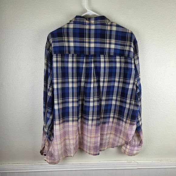 Women's NWOT Revolve Rag & BONE Color Block Hombre Blue Pink Plaid Shirt Large - Picture 5 of 9